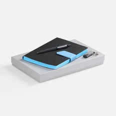 Набор Boom Memory: ежедневник недатированный, флешка, ручка шариковая, черный / голубой фото