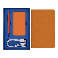 Набор Bplanner Business Power: внешний аккумулятор 5000 mAh, ручка шариковая металлическая, бизнес-блокнот, оранжевый / синий фото