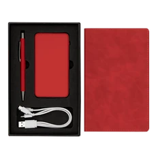 Набор Bplanner Business Power: внешний аккумулятор, бизнес-блокнот, ручка шариковая, красный / черный фото