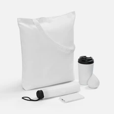 Набор Brightopia: зонт складной, внешний аккумулятор, термостакан, холщовая сумка, антистресс, белый фото