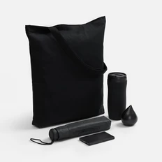 Набор Brightopia: зонт складной, внешний аккумулятор, термостакан, холщовая сумка, антистресс, черный фото