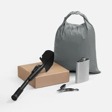 Набор Brutaliteam: складная лопата, мультитул, фляжка, водонепроницаемый мешок, серый / черный фото