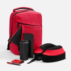 Набор Business Piligrim: рюкзак, дорожная подушка, термостакан, органайзер, внешний аккумулятор 5000 mAh, ежедневник, ручка шариковая, красный фото