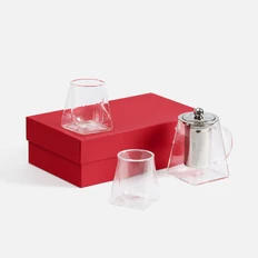 Набор чайный Quadroni: чайник, 2 стакана с двойными стенками, прозрачный / красный фото