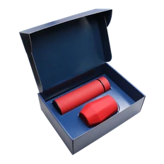 Набор Cofer Hot Box E Edge CO12s Blue: термос с датчиком температуры, кофер, soft-touch, красный фото