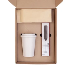 Набор Coffee Bean: стакан, капучинатор, кофе зерновой, бежевый фото