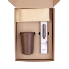 Набор Coffee Bean: стакан, капучинатор, кофе зерновой, коричневый фото
