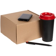 Набор Color Spot: внешний аккумулятор на 5000 mAh, стакан с крышкой, ручка шариковая Prodir DS1 TMM Dot, красный / черный фото