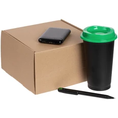 Набор Color Spot: внешний аккумулятор на 5000 mAh, стакан с крышкой, ручка шариковая Prodir DS1 TMM Dot, зеленый / черный фото