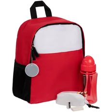 Набор детский Comfit: рюкзак детский, бутылка детская, набор с цветными карандашами, ластиком и точилкой, светоотражатель, красный фото