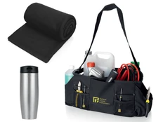 Набор для автомобиля с пледом, термокружкой в сумке для инструментов, черный фото