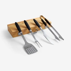 Набор для барбекю Porterhouse: щипцы, вилка, лопатка и нож, крафт / черный фото