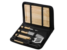 Набор для барбекю Terra: разделочная доска, щипцы, лопатка, нож для стейка, нож большой, черный / крафт фото