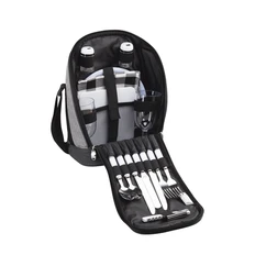 Набор для пикника «Австрия»: тарелки, фужеры, салфетки, штопор, столовые приборы, нож для масла, солонка, перечница, доска для нарезки, серый фото