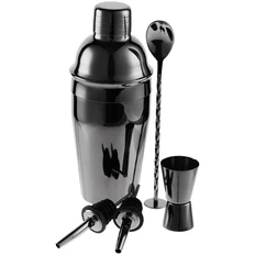 Набор для приготовления коктейлей Pourpour: шейкер, барный гейзер, 2 джиггера, барная ложка, черный фото