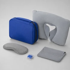 Набор для путешествий Comfy Flight: подушка дорожная, маска для сна, беруши, несессер, серый / синий фото