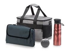 Набор для пикника Musictrek: колонка портативная, бутылка для воды, сумка-холодильник, плед, красный фото