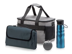 Набор для пикника Musictrek: колонка портативная, бутылка для воды, сумка-холодильник, плед, синий фото