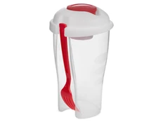 Набор для салата Iceberg: салатник, вилка, контейнер для соуса, прозрачный / красный фото