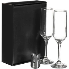 Набор для шампанского Isabella: пробка, два бокала, черный фото