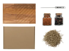 Набор для стейка с доской, термощупом и специями, коричневый фото