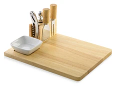 Набор для сыра и вина со съемной подставкой Eat & Bite Save time: доска для подачи закусок, соусница, штопор, пробка для вина, кольцо для винной бутылки, 2 сырных ножа, серебристый / крафт фото