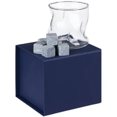 Набор для виски Amorf: стакан, 6 камней для виски, мешочек, прозрачный / синий / серый фото