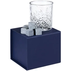 Набор для виски Timeless: стакан, 6 камней для виски, мешочек, прозрачный / синий / серый фото