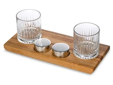 Набор для виски и коктейлей на подставке из дуба Master of Wine Savour: 2 бокала, деревянная подставка, 2 шайбы, прозрачный / крафт фото