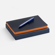 Набор Doppio: ежедневник недатированный, ручка шариковая, синий / оранжевый фото