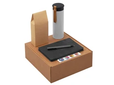 Набор Draftea: блокнот, ручка, термос, чай, коричневый / серый фото