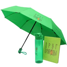 Набор «Друг природы»: автоматический зонт, блокнот А5, пластиковая бутылка для воды, зеленый фото