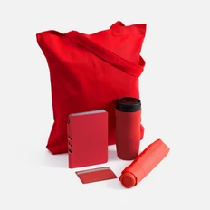 Набор Dual Umbrella: зонт, термостакан, ежедневник недатированный, холщовая сумка, чехол для карточек, красный фото