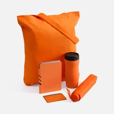 Набор Dual Umbrella: зонт, термостакан, ежедневник недатированный, холщовая сумка, чехол для карточек, оранжевый фото