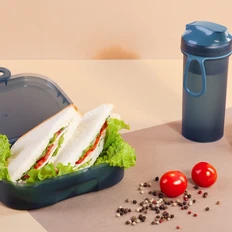 Набор Eat&Drink Box: бутылка для воды, ланч-бокс, синий / голубой фото