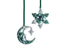 Набор елочных игрушек: Полумесяц, Снежинка, зеленый фото