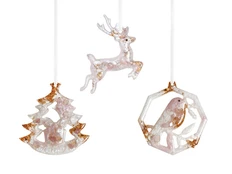 Набор елочных игрушек: Снегирь, Олень, Ель, розовый фото