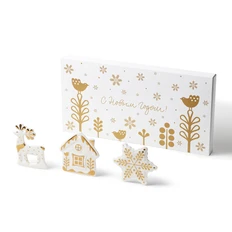 Набор Farforite из 3 елочных игрушек «Прянично и празднично» в подарочной коробке, белый / золотой фото