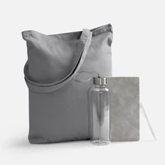 Набор First Line: холщовая сумка, блокнот, бутылка, ручка шариковая, серый фото