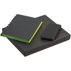 Набор Flexpen Black Energy: внешний аккумулятор Uniscend All Day Compact 10000 mAh, ежедневник Flexpen Black, черный / зеленый фото
