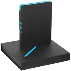 Набор Flexpen Black: ежедневник недатированный, ручка шариковая Hotel Chrome, черный / бирюзовый фото