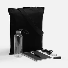 Набор Flowork: холщовая сумка, кабель-ланьярд, бутылка для воды, блокнот, ручка шариковая, черный фото
