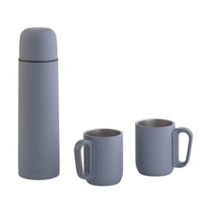Набор «Гейзер»: термос, 2 кружки, soft touch, серый фото