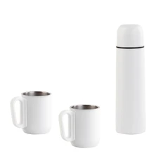Набор «Гейзер»: термос и две кружки, покрытие пудра, белый фото
