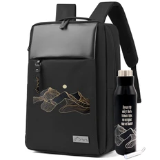 Набор «Горы»: рюкзак, термобутылка, брелок-фонарик, черный фото