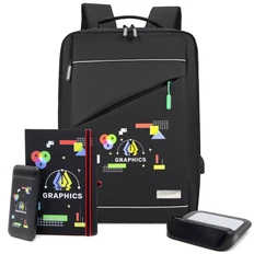 Набор Graphics: рюкзак, ежедневник, внешний аккумулятор 10000 mAh, часы с беспроводной зарядкой, пуллер, черный фото