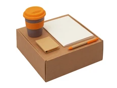 Набор Halm: блокнот, ручка, термостакан, бежевый / оранжевый фото