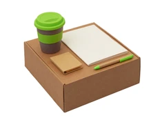 Набор Halm: блокнот, ручка, термостакан, бежевый / салатовый фото