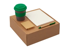 Набор Halm: блокнот, ручка, термостакан, бежевый / зеленый фото