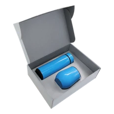 Набор Hot Box C grey: кофер, термос с датчиком температуры, голубой фото